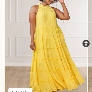 J. Brooks Boutique Jacqui Tiered Ruffle Maxi Dress | Yellow | Size M | NWT